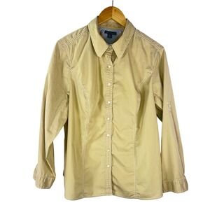 Tommy Hilfiger Womens Tan Khaki Contrast Stitch Button Down Shirt Size 10